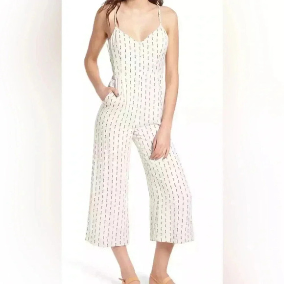 Lost + Wander Womens White Hollywood Cropped Printed Jumpsuit Size Medium - Picture 1 of 9